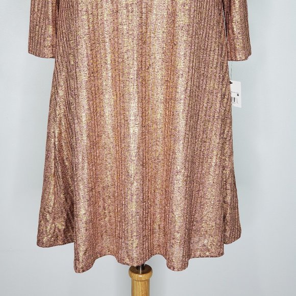 Ophelia Roe Pink Brown Shimmery Gold A-Line Pullover Dress NEW NWT Size M - Picture 3 of 13